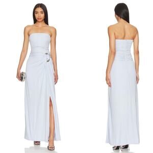 JONATHAN SIMKHAI Emma Strapless Bustier Silver Detail Blue Haze Midi Dress Sz 6